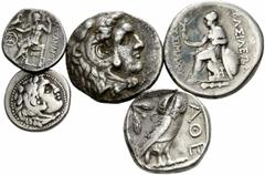 COINS OF THE GREEK WORLD ZEUGITANIA Lot Macedonia. Alexander III. Tetradrachm. Drachm. Philip III. Drachm. Thrace. Lysimachus. Tetradrachm (2). Istros. Drachm. Athens. Tetradrachm. Phaistos. Stater. R