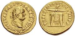 ROMAN COINS ROMAN EMPIRE Titus, 79-81. Aureus 80, Rome. IMP TITVS CAES VESPASIAN AVG P M Laureate head to r. Rev. TR P IX IMP XV COS VIII P P Winged thunderbolt on throne. 7.09 g. Calicó 782. RIC 117.