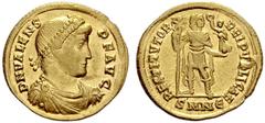 ROMAN COINS ROMAN EMPIRE Valens, 364-378. Solidus 364/367, Nicomedia. Officina Є. D N VALENS - P F AVC Pearl-diademed, draped, and cuirassed bust to r. Rev. RESTITVTOR - REIPVBLICAE Valens standing fa