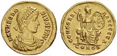 ROMAN COINS ROMAN EMPIRE Theodosius I. 379-395. Solidus 383/388, Constantinople. Officina A. D N THEODO - SIVS P F AVG Draped and cuirassed bust with rosette diadem to r. Rev. CONCORDI - A AVGGGA. Con