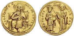 BYZANTINE EMPIRE Romanus III, 1028-1034. Histamenon nomisma (solidus) 1028/1034, Constantinople. Christ enthroned facing, wearing cross nimbus, pallium and colobium. He raises r. hand in benediction a