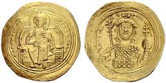 BYZANTINE EMPIRE Constantinus IX, 1042-1055. Histamenon nomisma (solidus) n. d., Constantinople. Christ enthroned facing on lyre-backed throne, wearing cross nimbus, pallium and colobium. He raises r.