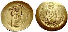 BYZANTINE EMPIRE Constantinus X, 1059-1067. Histamenon nomisma (solidus) n. d., Constantinople. Christ enthroned facing on square-backed throne. Rev. Constantine standing facing, holding labarum and g