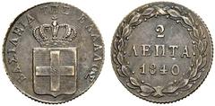 GRIECHENLAND Otto, 1832-1862. 2 Lepta 1840, Athen. 2.61 g. Divo 25h. KM 14. Fast vorzüglich-vorzüglich.