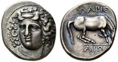 COINS OF THE GREEK WORLD THESSALY Larissa Drachm 395/370. Head of the nymph Larissa facing slightly to r. Rev. ΛAΡIΣ - AIΩN Horse grazing to r. 6.11 g. Herrmann Group III A, pl. V, 14. BMC 58. Very at