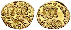 BYZANTINE EMPIRE Constantin V. Copronymus, 741-775 with Leo IV. Solidus 751/775, Syracuse. Facing, crowned busts of Constantinus V with short beard on l. and crowned young bust of Leo IV on r. Both we