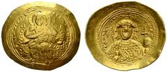 BYZANTINE EMPIRE Constantinus IX, 1042-1055. Histamenon nomisma (solidus) 1042/1055, Constantinopolis. Christ enthroned facing, raising r. hand in benediction. Rev. Crowned bust in loros facing, holdi