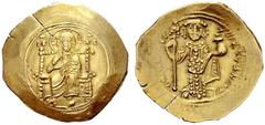 BYZANTINE EMPIRE Nicephorus III, 1078-1081. Electrum-Histamenon nomisma 1078/1081, Constantinopolis. Christ enthroned facing, raising r. hand in benediction. Rev. Emperor standing on footstool and fac