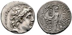 COINS OF THE GREEK WORLD SELEUCID KINGDOM Antiochus VII Euergetes (Sidetes), 138-129. Tetradrachm 130-80. Posthumous imitative issue of Cappadocia 130/80. Head of Antiochos VII with diadem r. Rev. Ath
