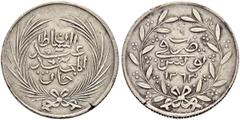 OTTOMAN TUNIS Abdul Mejid (1255-1277ah / 1839-1861ce) 5 riyals 1263ah (1846ce) AR 15.89g Fen 288, KM 107 R vf; sm. rim crack Abdul Mejid initiated widespread currency reforms soon after becoming sulta