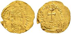 MAURICIUS TIBERIUS, 582-602 Mint of Constantinopolis ½ Tremissis. Obv. (D)N TIbE – RI PP AVG Draped, cuirassed bust with diadem to r. Rev. UICTORI MAVRI AVG Cross, CONOB below. Sear -. DOC -. MIBE -. 