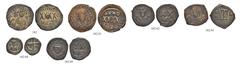 PHOCAS, 602-610 Lot Lot of 6 Bronzes. Follis. ½ Follis. Decanummium (Sear 640, 643, 646), Constantinopolis. Follis, Nicomedia (Sear 658). ½ Follis, Cyzicus (Sear 670). Follis, Theoupoli (Sear 672). Fi