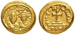 HERACLIUS, 610-641, WITH HERACLIUS CONSTANTINUS Mint of Carthage Solidus 629/630. Indictional year Γ. Obv. DN ЄRAC – LIO CONST A PP Busts of the two emperors almost of equal size, both crowned and wea