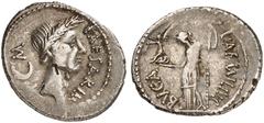 ROMAN REPUBLIC. C. Iulius Caesar and L. Aemilius Buca, 44 BC. Denarius January-February 44 BC, Rome. CAESAR IM Laureate head of Julius Caesar to right; behind, crescent between P - M. Rv. L•AEMILIVS -