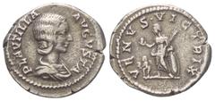 Roman Imperial Coinage Plautilla (gest. 211 n. Chr.). Denar (Silber). 202 - 205 n. Chr. Rom. Vs: PLAVTILLA AVGVSTA. Drapierte Büste rechts. Rs: VENVS VICTRIX. Venus mit Apfel und Palmzweig auf Schild 