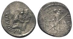 Roman Republican Mn. Cordius Rufus. Denar (Silber). 46 v. Chr. Rom. Vs: RVFVS III VIR. Köpfe der Dioscuren mit Pilei rechts, darüber Sterne. Rs: MN CORDIVS. Venus Verticordia mit Waage und Szepter nac