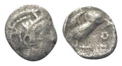Greek Attika. Athen. Hemiobol (Silber). Ca. 454 - 404 v. Chr. Vs: Kopf der Athena mit ölzweiggeschmücktem attischem Helm, Ohranhänger und Halskette rechts. Rs: Eule nach rechts stehend, Kopf en face, 