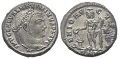 Roman Imperial Coinage Maximinus II. Daia (310 - 313 n. Chr.). Follis. 312 - 313 n. Chr. Cyzicus. Vs: IMP C GAL VAL MAXIMINVS P F AVG. Kopf mit Lorbeerkranz rechts. Rs: GENIO AVGVSTI / SMK. Genius mit