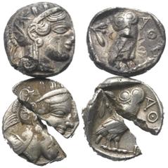 Lots - Ancient Coins Griechische Münzen - Lots. Athen (Attika). Lot (2 Stück, Silber): Tetradrachme (1x gebrochen); ca. 5. Jhdt. v. Chr. Sehr schön - fast sehr schön. Verkauft wie besehen, keine Rückg