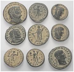 Lots - Ancient Coins Römische Münzen - Lots. Kaiserzeit. Lot (9 Stück, Kupfer): Folles. Maximianus I. Herculius (285 - 310 n. Chr.) (2x) Maximinus II. Daia (310 - 313 n. Chr.) (4x). Licinius I. (308 -