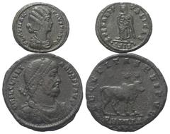 Lots - Ancient Coins Römische Münzen - Lots. Kaiserzeit. Lot (2 Stück, Kupfer): Fausta (Kaiserin 324 - 326 n. Chr.) und Iulianus II. Apostata (360 - 363 n. Chr.). Ein Stück fast vorzüglich, ein Stück 
