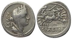 Roman Republican C. Fabius Hadrianus. Denar (Silber). 102 v. Chr. Rom. Vs: EX A PV. Drapierte und verschleierte Büste der Cybele mit Mauerkrone rechts. Rs: C FABI C F. Victoria in Biga nach rechts gal