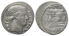 Roman Republican L. Scribonius Libo. Denar (Silber). 62 v. Chr. Rom. Vs: BON EVENT / LIBO. Kopf des Bonus Eventus mit Diadem rechts. Rs: PVTEAL / SCRIBON. Puteal Scribonianum, verziert mit Girlanden u