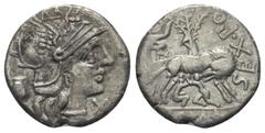 Roman Republican Sex. Pompeius Faustulus. Denar. 137 v. Chr. Rom. Vs: Kopf der Roma mit geflügeltem Helm rechts, dahinter Krug, davor X. Rs: SEX PO FOSTLVS / ROMA. Römische Wölfin nach rechts, die Zwi
