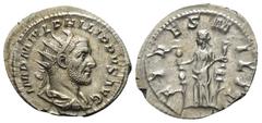 Roman Imperial Coinage Philippus I. Arabs (244 - 249 n. Chr.). Antoninian (Silber). 244 - 245 n. Chr. Rom. Vs: IMP M IVL PHILIPPVS AVG. Büste mit Strahlenkrone, Paludament und Panzer rechts. Rs: FIDES