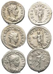 Lots - Ancient Coins Römische Münzen - Lots. Kaiserzeit. Lot (3 Stück, Silber): Antoniniane des Elagabalus (218 - 222 n. Chr.)., Philippus I. Arabs (244 - 249 n. Chr.) und Philippus II. (246 - 249 n. 