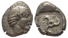 Greek Dynasten von Lykien. Wekhssere (um 440 v. Chr.). Stater (Silber). Xanthos. Vs: Männlicher Kopf Lorbeerkranz rechts. Rs: Triskeles; im Feld links Diskeles, das Ganze in vertieftem Perlquadrat. 19