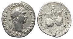 Roman Provincial Lykien. Lykischer Bund. Traianus (98 - 117 n. Chr.). Drachme (Silber). Vs: Kopf des Trajan mit Lorbeerkranz rechts. Rs: Zwei Lyren nebeneinader, darüber Eule nach rechts stehend. 17 m