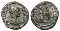 Roman Imperial Coinage Plautilla (gest. 211 n. Chr.). Denar (Silber). 202 n. Chr. Rom. Vs: PLAVTILLA AVGVSTA. Drapierte Büste rechts. Rs: CONCORDIA FELIX. Plautilla und Caracalla stehen einander gegen