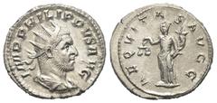 Roman Imperial Coinage Philippus I. Arabs (244 - 249 n. Chr.). Antoninian (Silber). 247 - 248 n. Chr. Rom. Vs: IMP PHILIPPVS AVG. Büste mit Strahlenkrone, Paludament und Panzer rechts. Rs: AEQVITAS AV