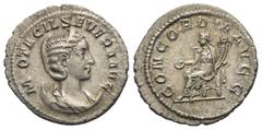 Roman Imperial Coinage Otacilia Severa (Kaiserin 244 - 249 n. Chr.). Antoninian (Silber). 246 - 248 n. Chr. Rom. Vs: M OTACIL SEVERA AVG. Drapierte Büste mit Diadem auf Mondsichel rechts. Rs: CONCORDI