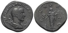 Roman Imperial Coinage Philippus I. Arabs (244 - 249 n. Chr.). Sesterz (Bronze). 244 n. Chr. Rom. Vs: IMP M IVL PHILIPPVS AVG. Büste mit Lorbeerkranz, Paludament und Panzer rechts. Rs: SALVS AVG / S -