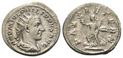 Roman Imperial Coinage Philippus I. Arabs (244 - 249 n. Chr.). Antoninian (Silber). 244 n. Chr. Rom. Vs: IMP M IVL PHILIPPVS AVG. Büste mit Strahlenkrone, Paludament und Panzer rechts. Rs: PAX AETERN.