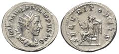 Roman Imperial Coinage Philippus I. Arabs (244 - 249 n. Chr.). Antoninian (Silber). 245 n. Chr. Rom. Vs: IMP M IVL PHILIPPVS AVG. Büste mit Strahlenkrone, Paludament und Panzer rechts. Rs: SECVRIT ORB