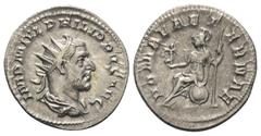 Roman Imperial Coinage Philippus I. Arabs (244 - 249 n. Chr.). Antoninian (Silber). 245 - 247 n. Chr. Rom. Vs: IMP M IVL PHILIPPVS AVG. Büste mit Strahlenkrone, Paludament und Panzer rechts. Rs: ROMAE