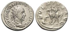 Roman Imperial Coinage Traianus Decius (249 - 251 n. Chr.). Antoninian (Silber). 249 - 250 n. Chr. Rom. Vs: IMP C M Q TRAIANVS DECIVS AVG. Büste mit Strahlenkrone, Paludament und Panzer rechts. Rs: AD