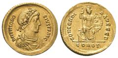 Roman Imperial Coinage Theodosius I. (379 - 395 n. Chr.). Solidus (Gold). 388 - 392 n. Chr. Constantinopolis. Vs: D N THEODO - SIVS P F AVG. Büste mit Rosettendiadem, Paludament und Panzer rechts. Rs: