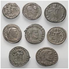 Lots - Ancient Coins Römische Münzen - Lots. Kaiserzeit. Lot (8 Stück, Kupfer): Folles. Unter anderem: Maximianus I. Herculius (285 - 310 n. Chr.) (2x), Constantinus I. (307 - 337 n. Chr.) (2x), Licin