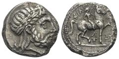 Greek Königreich Makedonien. Philippos II. (359 - 336 v. Chr.). Tetradrachme (Silber). Ca. 307 - 297 v. Chr. Amphipolis. Vs: Kopf des Zeus mit Lorbeerkranz rechts. Rs: Jugendlicher Reiter mit Palmzwei