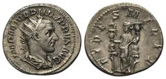 Roman Imperial Coinage Philippus I. Arabs (244 - 249 n. Chr.). Antoninian (Silber). 244 - 245 n. Chr. Rom. Vs: IMP M IVL PHILIPPVS AVG. Büste mit Strahlenkrone, Paludament und Panzer rechts. Rs: FIDES