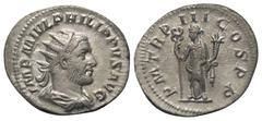 Roman Imperial Coinage Philippus I. Arabs (244 - 249 n. Chr.). Antoninian (Silber). 245 - 246 n. Chr. Rom. Vs: IMP M IVL PHILIPPVS AVG. Büste mit Strahlenkrone, Paludament und Panzer rechts. Rs: P M T