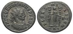Roman Imperial Coinage Carus (282 - 283 n. Chr.). Antoninian (Kupfer). 283 - 285 n.Chr. Rom. Vs: IMP C M AVR CARVS P F AVG. Büste mit Strahlenkrone und Panzer rechts. Rs: FIDES - MI - LITVM / XXI. Fid