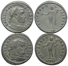 Lots - Ancient Coins Römische Münzen - Lots. Kaiserzeit. Lot (2 Stück, Bronze): Folles des Maximianus I. Herculius (285 - 310 n. Chr.) und Maximinus II. Daia (310 - 313 n. Chr.). Patina, fast vorzügli