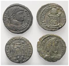 Lots - Ancient Coins Römische Münzen - Lots. Kaiserzeit. Lot (4 Stück, Bronze): Kleinbronzen des Constantinus I. (307 - 337 n. Chr.), Crispus (Caesar 317 - 326 n. Chr.), Constantinus II. (337 - 340 n.