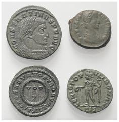 Lots - Ancient Coins Römische Münzen - Lots. Kaiserzeit. Lot (4 Stück, Bronze): Kleinbronzen des 4. Jh. (von Constantinus I. (307 - 337 n. Chr.) bis Theodosius I. (379 - 395 n. Chr.)). Sehr schön. Ver