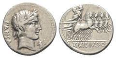 Roman Republican C. Vibius Pansa. Denar (Silber). 90 v. Chr. Rom. Vs: PANSA. Kopf des Apollo mit Lorbeerkranz rechts, davor Kontrollmarke. Rs: C VIBIVS C F. Minerva mit Lanze und Tropaeum in Quadriga 